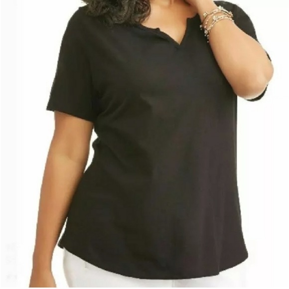 Terra & Sky Tops - Terra & Sky Woman’s Activewear Comfy Black Short Sleeve Split Neck Top 14